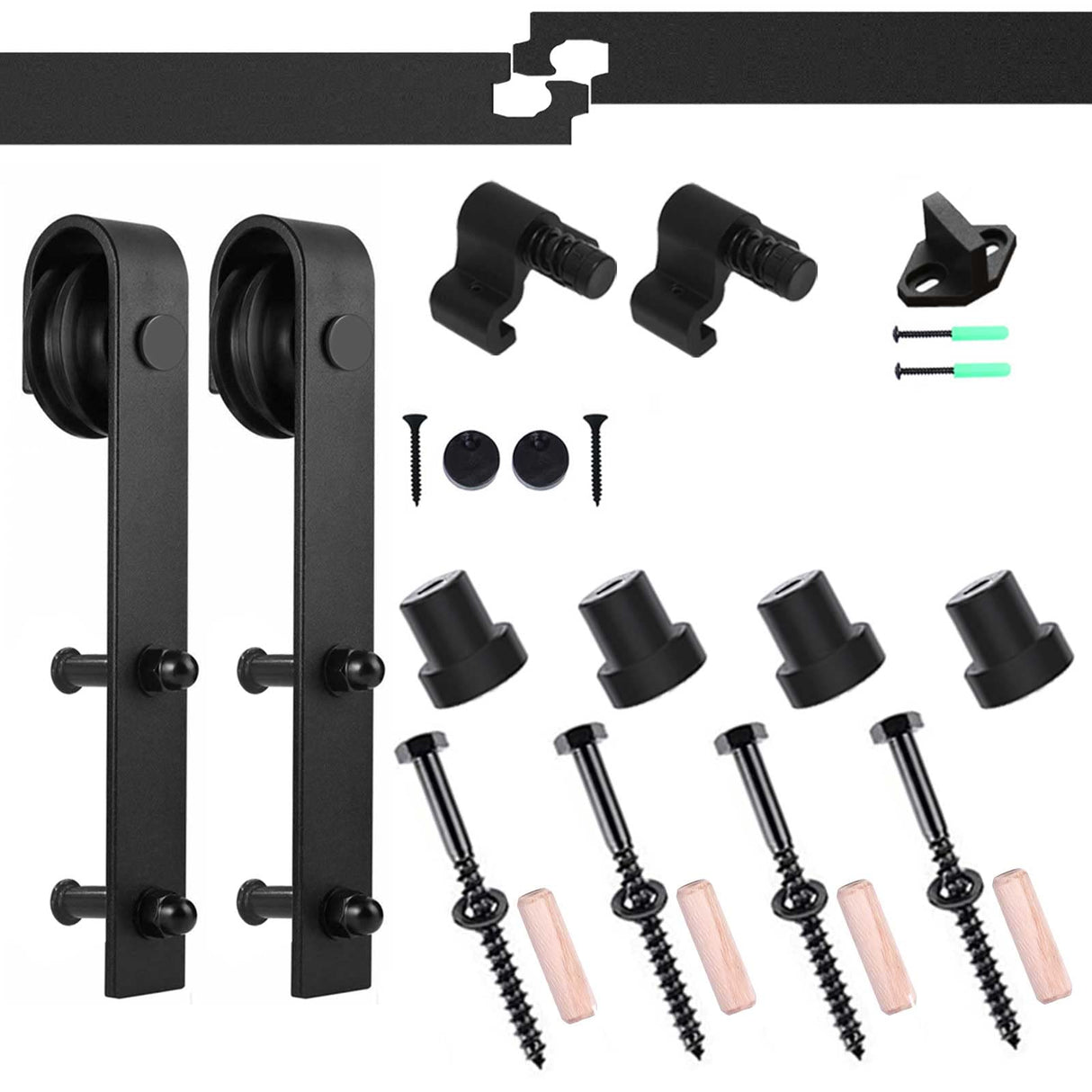 CCJH 6.6ft Sliding Barn Door Hardware Kit Heavy Duty for Single Wood Door (J Shape) CCJH