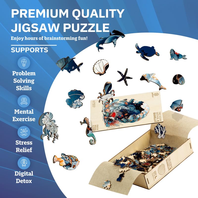 Jigfoxy Wooden Puzzles for Adults, Seashell Wood Puzzles Adult, Unique Animal Shape Wooden Jigsaw Puzzles for Adults, Birthday Gifts for Puzzle Lovers, Family(S-8.4 * 8.4in-102pcs) Jigfoxy