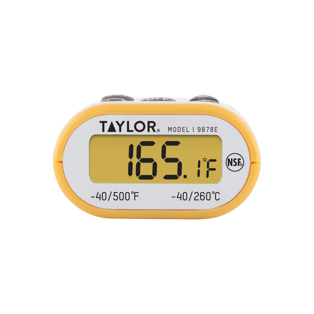 Taylor Compact Waterproof Digital Food Thermometer, 4.5 Inch Stem Length with an FDA Recommended 1.5mm Stepdown Probe Diameter and Amber Backlit LCD, HOLD, Min/Max; NSF, Yellow Taylor
