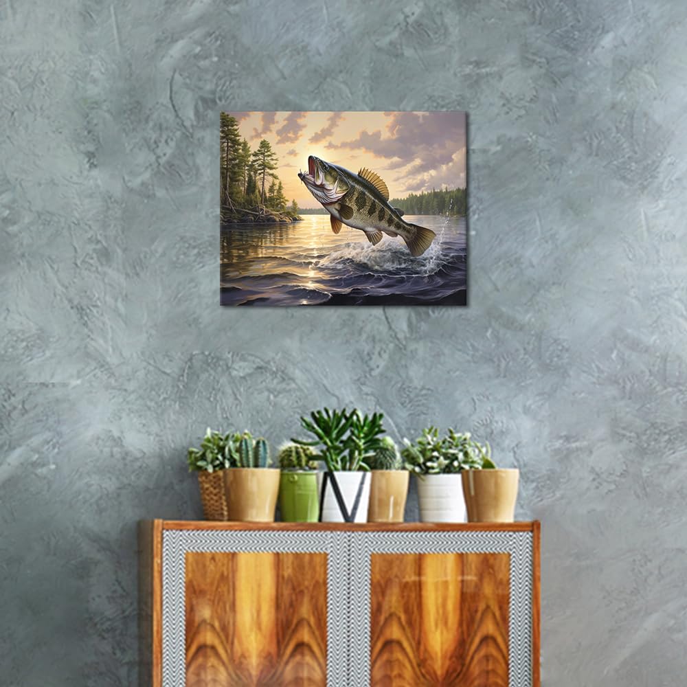 TUMOVO Paint by Numbers Kit for Adults Largemouth Bass Paint by Numbers for Adults Fish Jumping Out of Water Painting Adult Paint by Number Kits on Canvas Oil Painting Art Crafts 16x20 in TUMOVO