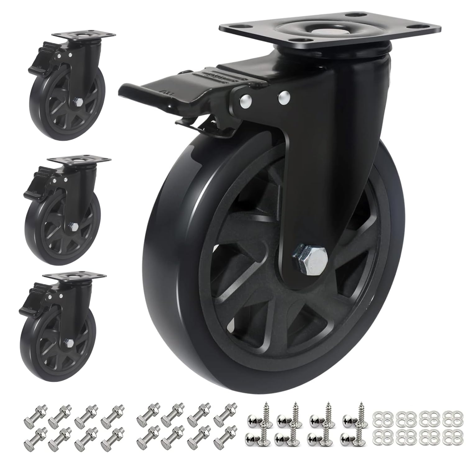 Corpuwn 6 Inch Caster Wheels Set Of 4 - 360 Swivel With 2 Locking Brakes, Heavy Duty PU (550 Lbs Capacity Each)