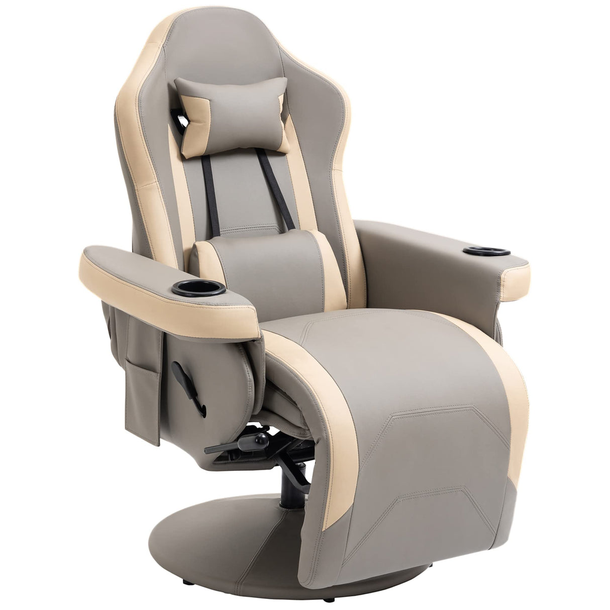 HOMCOM Manual Recliner Armchair PU Leather Lounge Chair w/Adjustable Leg Rest, 135° Reclining Function, 360° Swivel, Cup Holder and, Storage Pocket HOMCOM