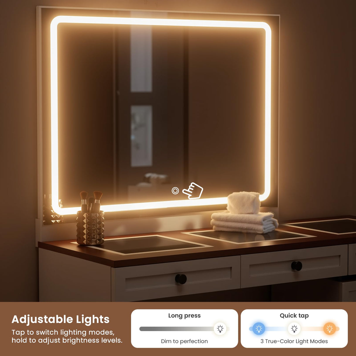 Mixcous Vanity Desk with Mirror and Lights, Vanity Dresser Combo, Farmhouse Makeup Vanity with 9 Drawers, Glass Top Corner Vanity Dressing Table, Extendable Big Dressing Table Set for Bedroom, White Mixcous