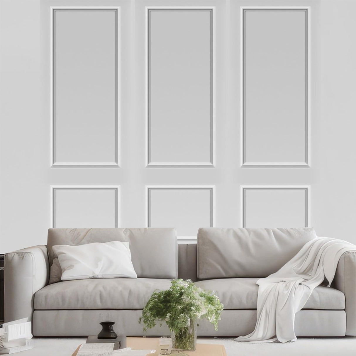Pangda 3 Set Peel and Stick Wall Molding Kit, Premade Accent Molding Wainscoting Panel for Interior Wall Moulding Decor, Ready to Assemble Wainscoting Accent Panel (54 x 24 in) Pangda