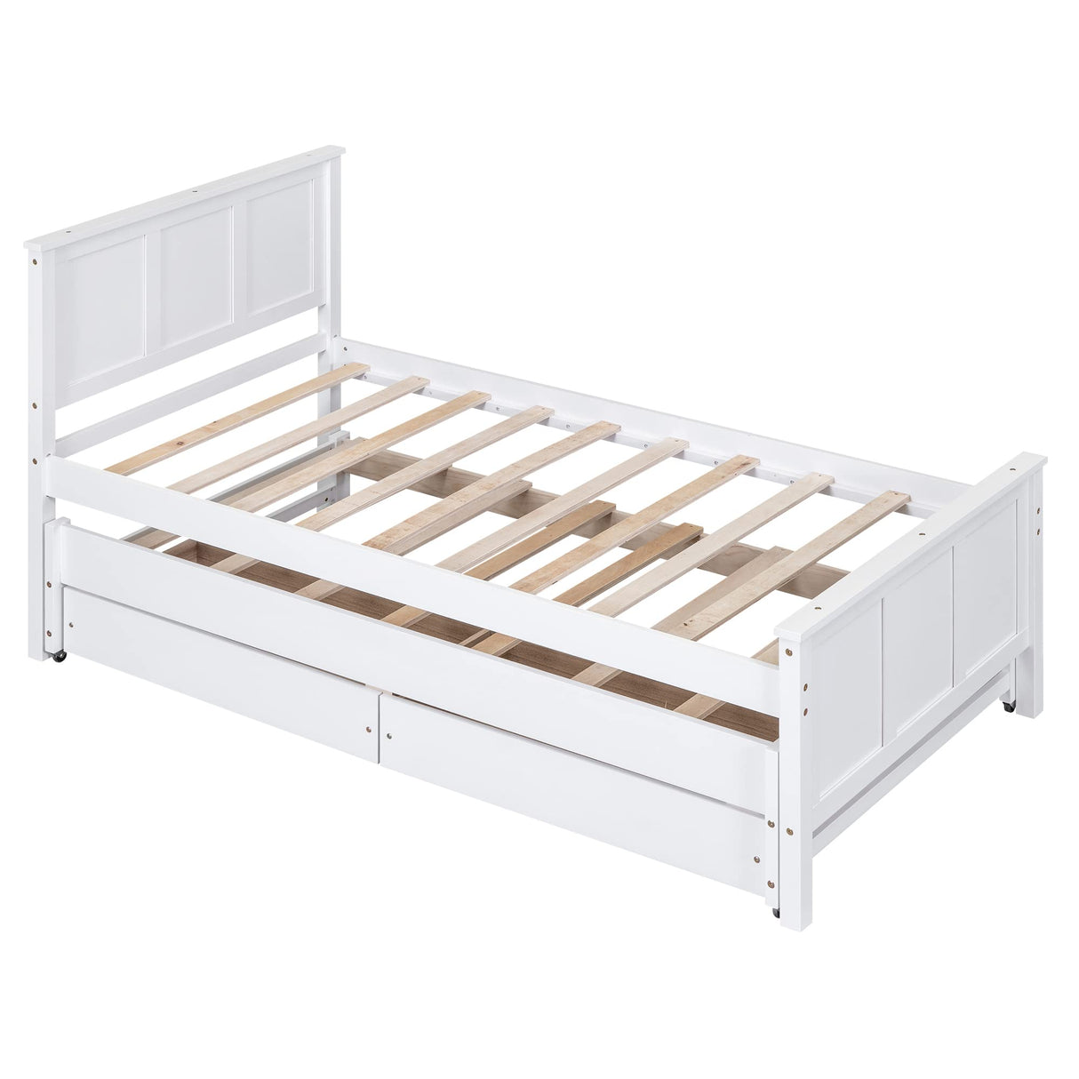 Merax Classic Solid Wooden Bed Farme with Trundle Bed and Drawers Storage Sofa Bed for Living Room Bedroom Guest Room Space Saving,White Merax