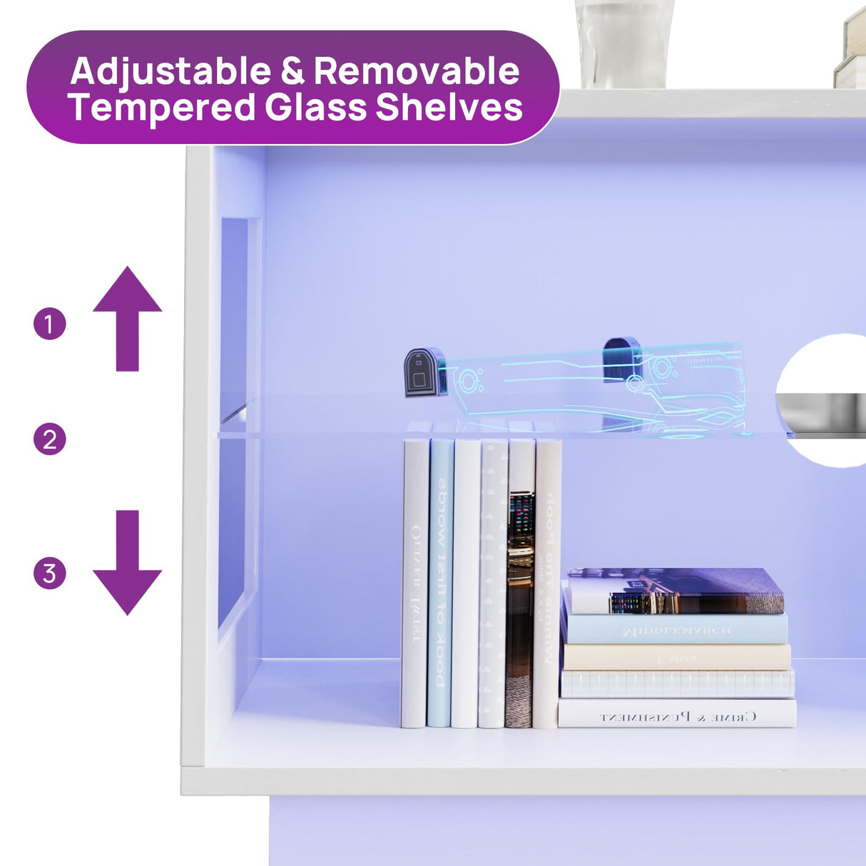 71 Inch TV Stand Modern Entertainment Center with LED Light, Glass Doors and Adjustable Storage Shelves Media Console TV Cabinet for Living Room Bedroom-White wonline