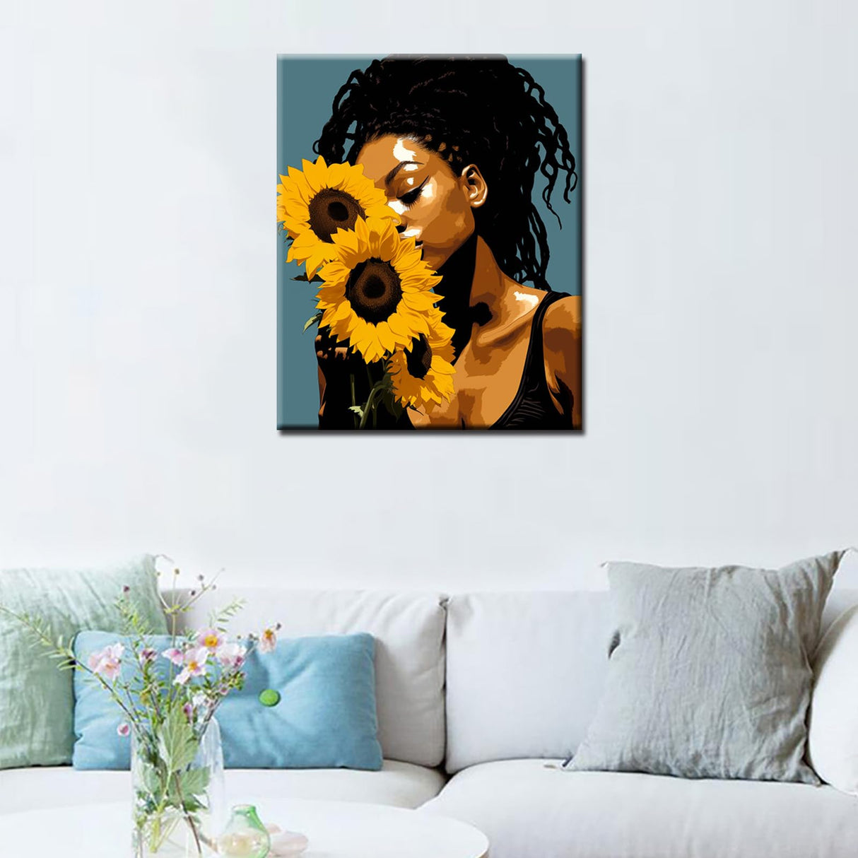 Paint by Number African American Sunflowers DIY Acrylic Painting Paint by Number Kit for Kids Adults Beginner Black Girl DIY Canvas Painting by Numbers Painting Arts Craft 16x20 Inch(without Frame ) Tucocoo