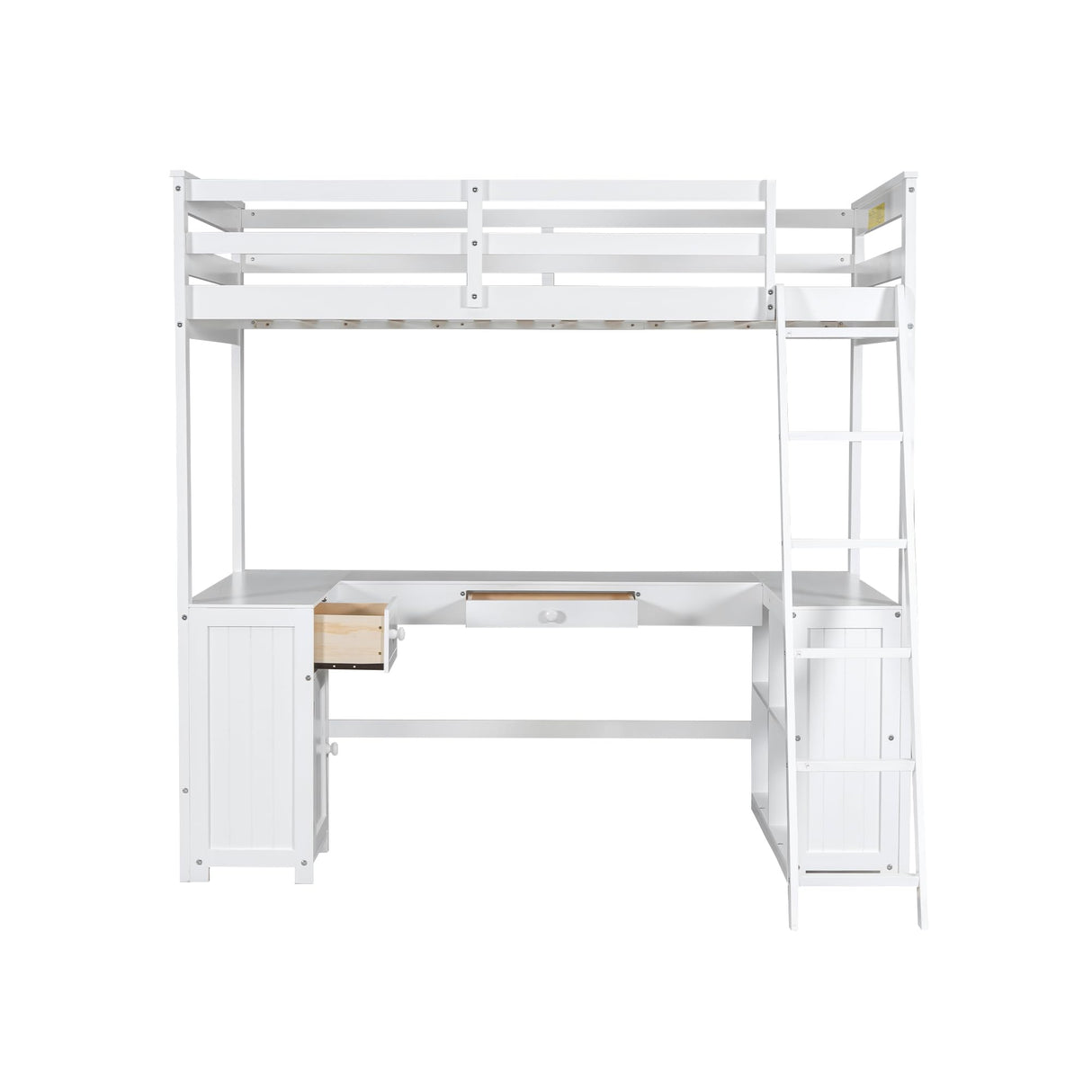 Harper & Bright Designs White Twin Size Loft Bed with U-Shaped Desk, Drawers, and Storage Shelves Harper & Bright Designs