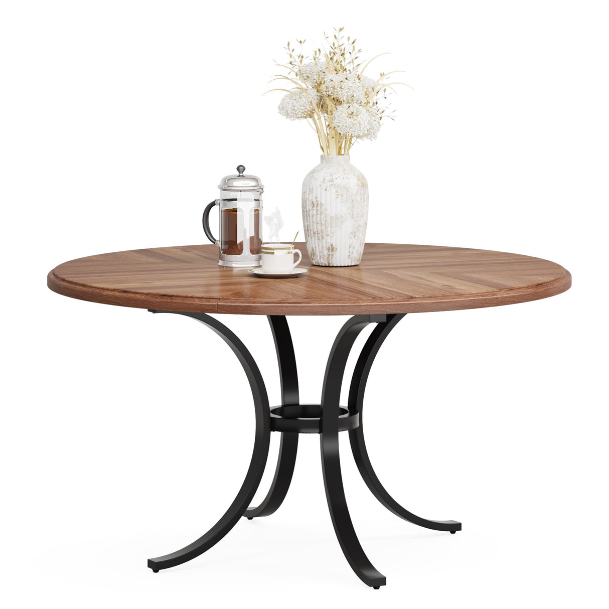 Tribesigns 47" Round Dining Table for 4-6 People, Farmhouse Kitchen Table with Wooden Texture Surface & Pedestal Base, Round Table for Dining Room, Living Room (Only Table) (Brown) Tribesigns