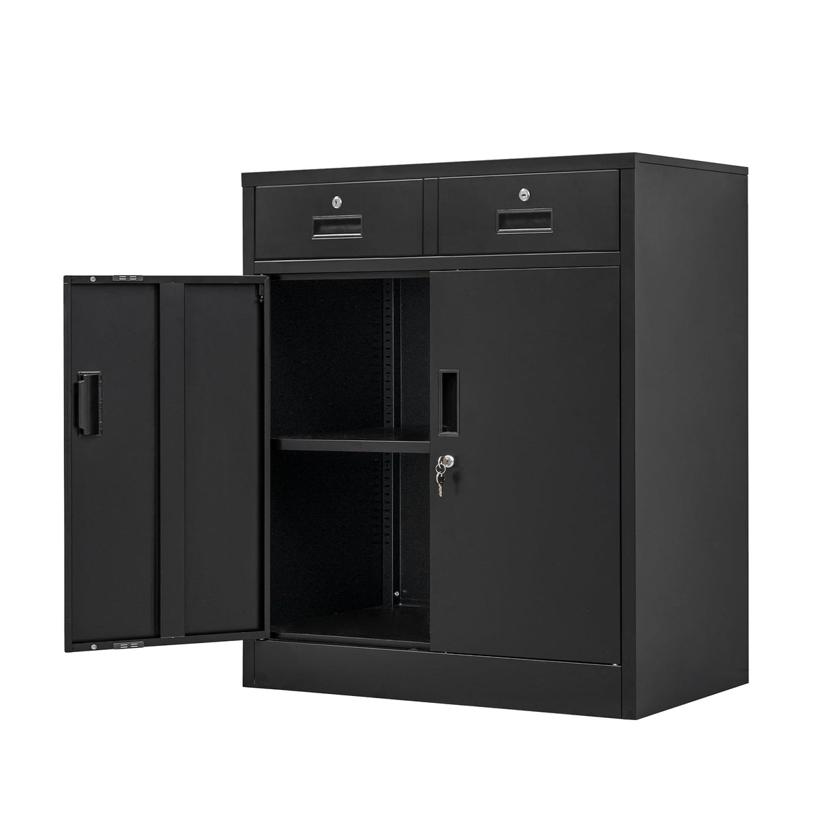 Wanfu Metal Storage Cabinet, 36" H Locking Storage Cabinet with Two Drawers and Adjustable Shelf, Metal Cabinets for Office, Garage, Home-Black Wanfu