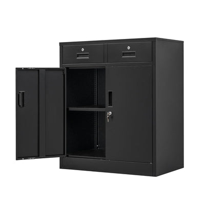 Wanfu Metal Storage Cabinet, 36" H Locking Storage Cabinet with Two Drawers and Adjustable Shelf, Metal Cabinets for Office, Garage, Home-Black