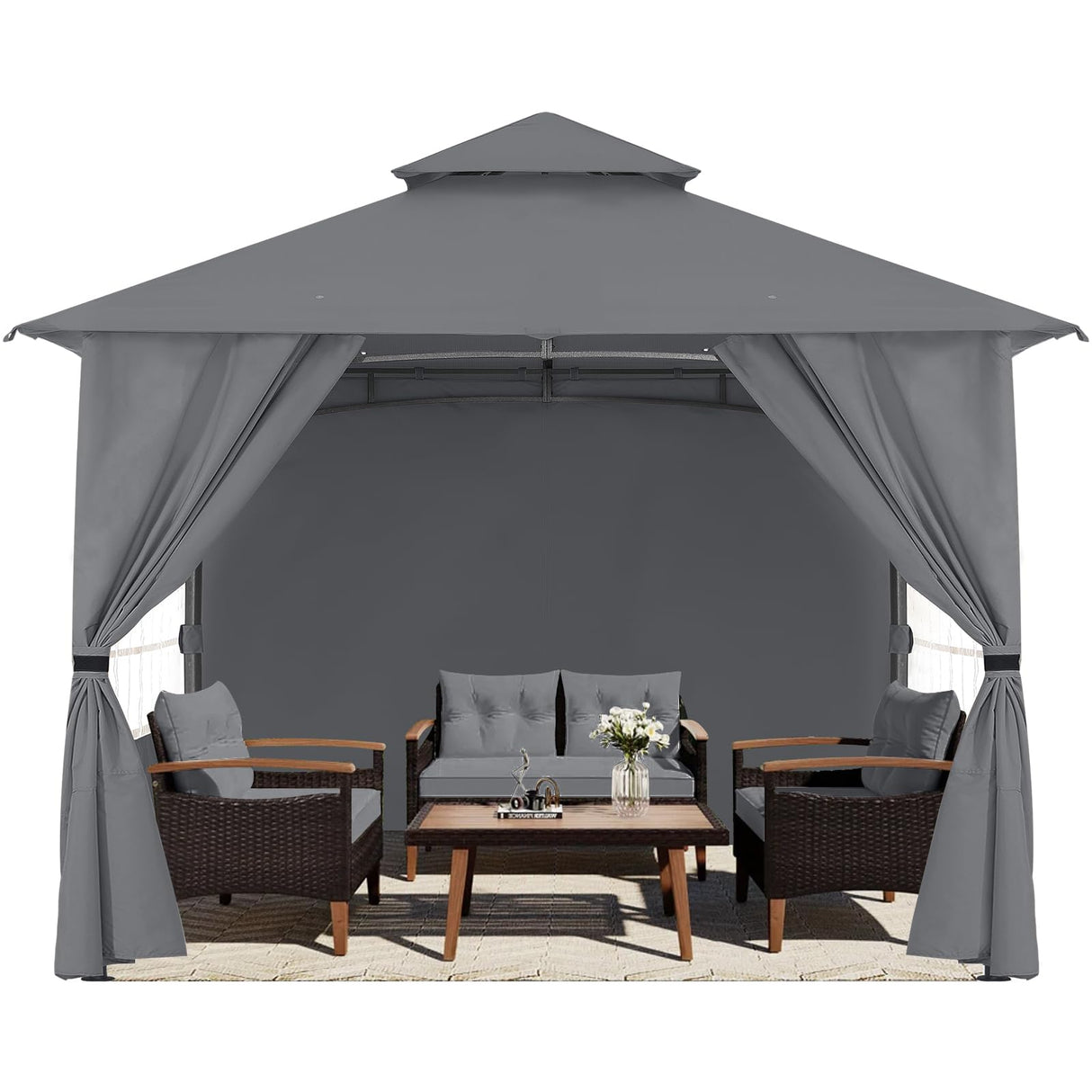 ABCCANOPY 10x12 Outdoor Gazebo - Patio Screened Gazebo with Curtains and Windows for Deck, Lawn and Backyard (Dark Gray) ABCCANOPY