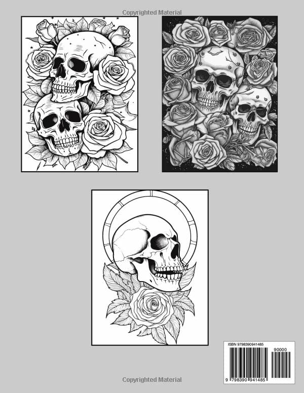 Skulls and Roses Coloring Book For Adults with Floral Skulls: 30 Unique Skull & Roses Designs. Majosta