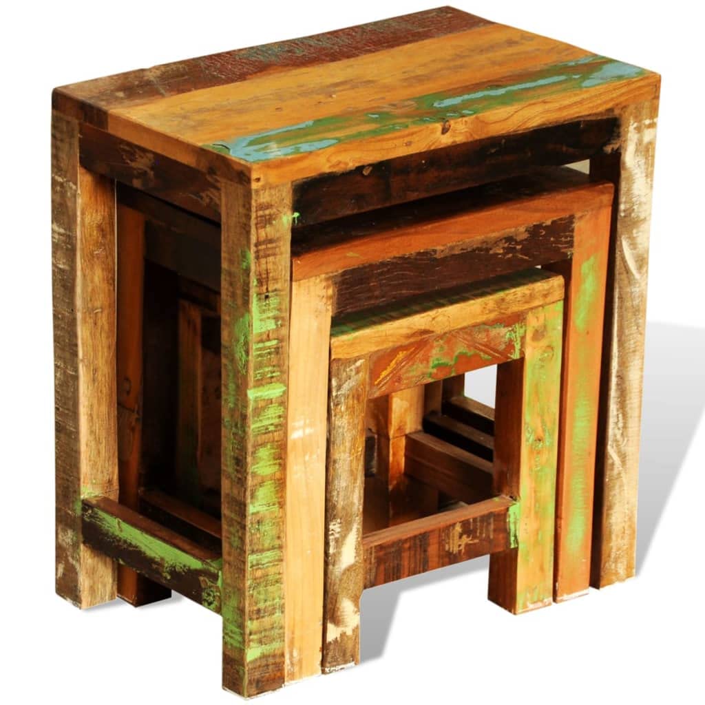 vidaXL Vintage Reclaimed Wood Nesting Table Set - Antique-Style Wooden Side Tables, Coffee Tables, or Plant Stands - Stackable, Durable, Beautiful and Unique Furniture vidaXL