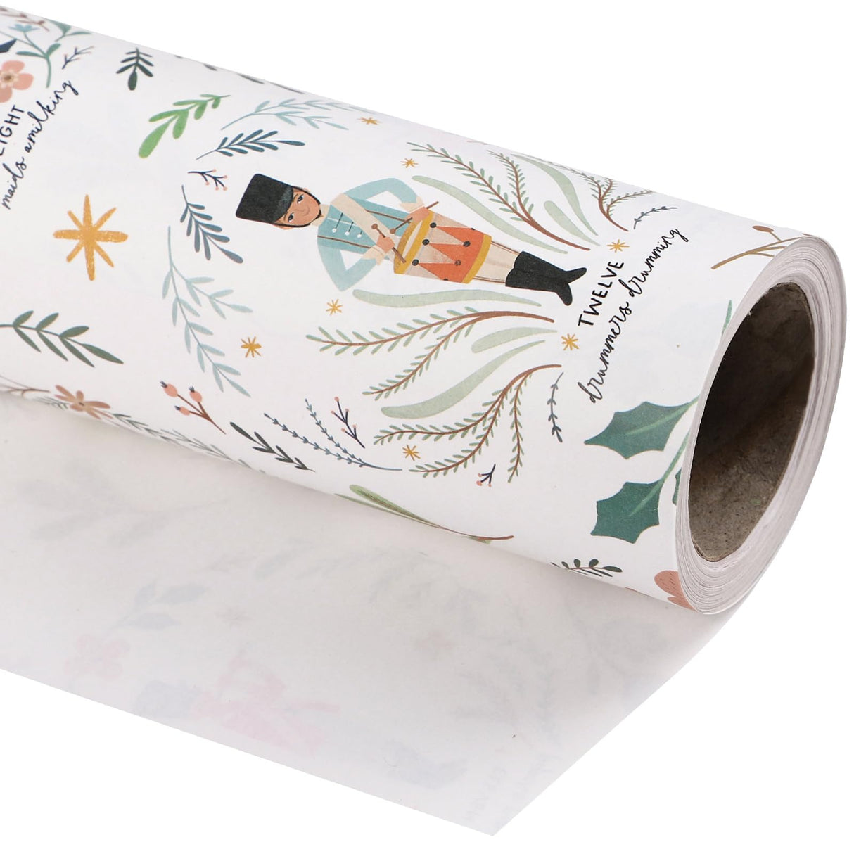 WRAPAHOLIC Kraft Christmas Wrapping Paper - Mini Roll - 17 Inch x 33 Feet - Cute Girl and Boy with Floral and Leaves Design for Christmas, Holiday, Party Celebration WRAPAHOLIC