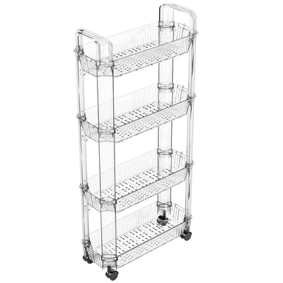 Yieach 4 Tier Rolling Cart with Wheels,Clear Narrow Bathroom Rack Organizer,Slim Storage Cart,Three Tier Thin Shelf and Narrow Rolling Utility Cart for Small Space Shelf,Dorm Room,Kitchen,Laundry