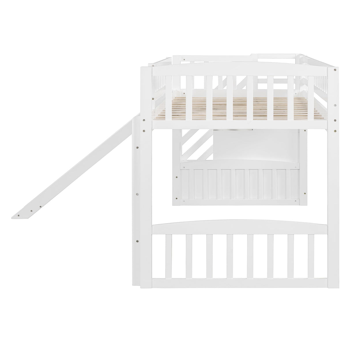 Twin Size Loft Bed Frame with Slide and Stairs for Kids,Twin Size Low Loft Bed with Slide and Drawers,Wood Kids Loft Bed Frame for Boys Girls Teens,White Bellemave