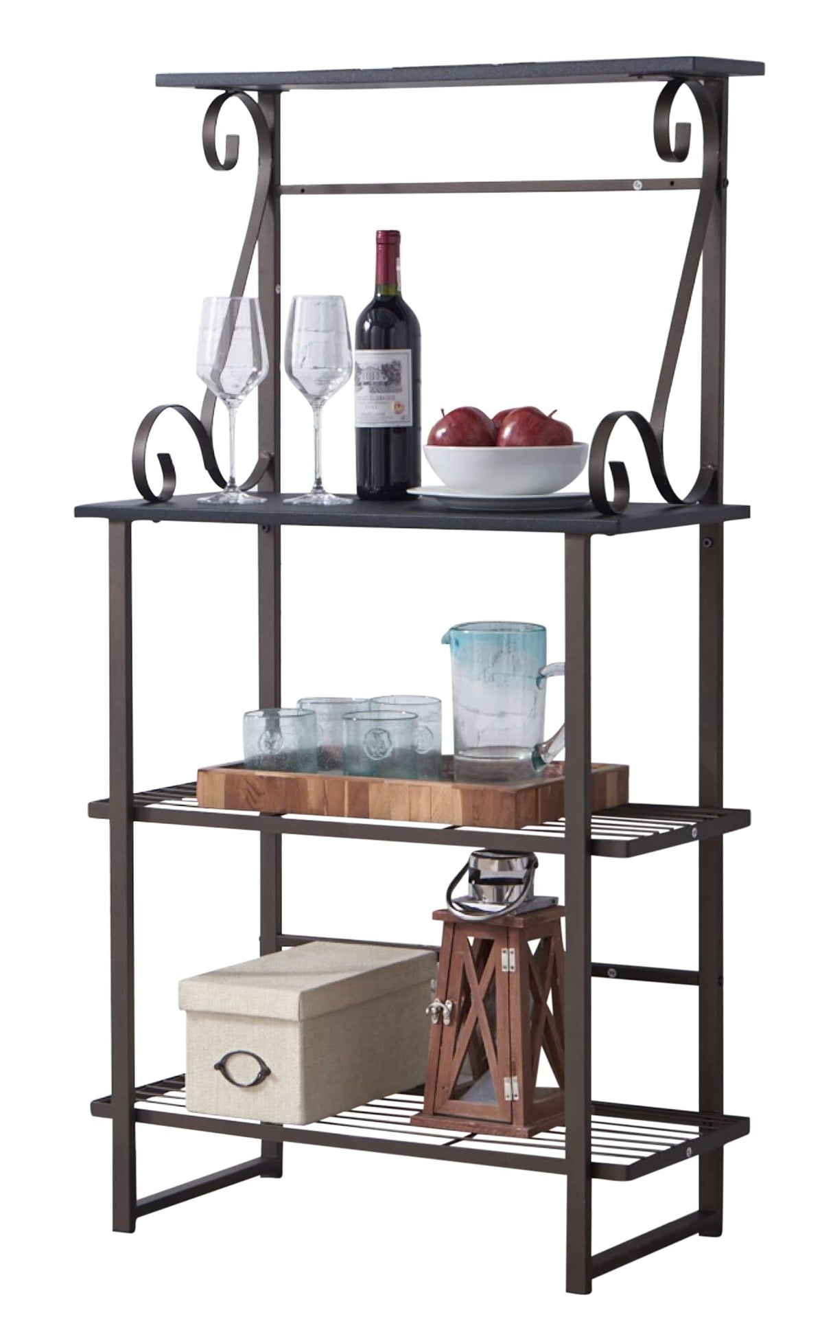 Kings Brand Furniture - Covington Metal Kitchen Shelves Baker’s Rack Microwave Stand, Pewter Kings Brand Furniture