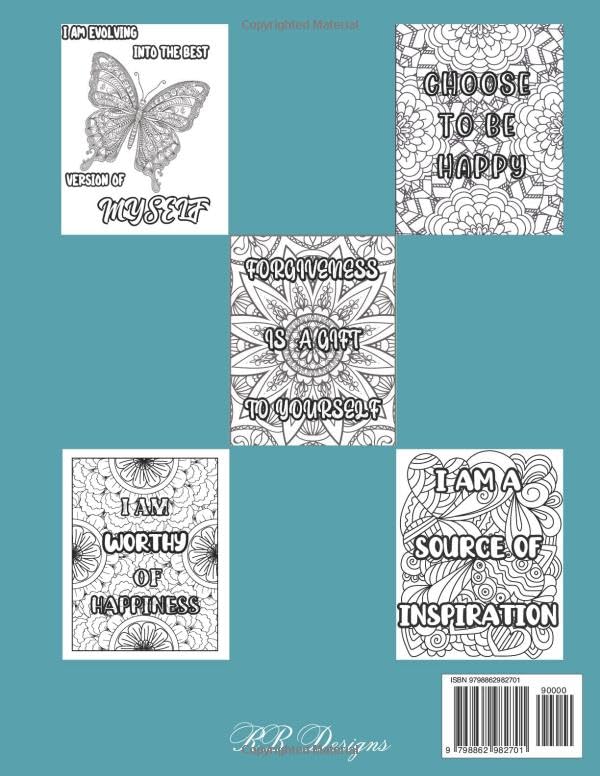 Coloring Peace Within: Coloring Book of 45 Positive Quotes and Affirmations for Relaxation and Mental Health Lindesa