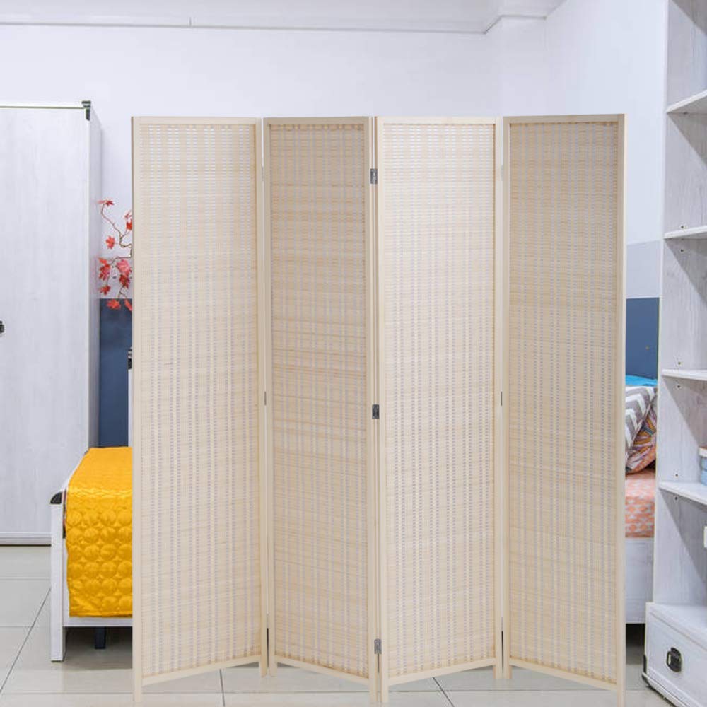 Room Divider Privacy Screen Folding 4 Panel 72 Inches High Portable Room Seperating Divider, Handwork Bamboo Mesh Woven Design Wall, Room Partitions and Dividers Freestanding, Natural Dkeli