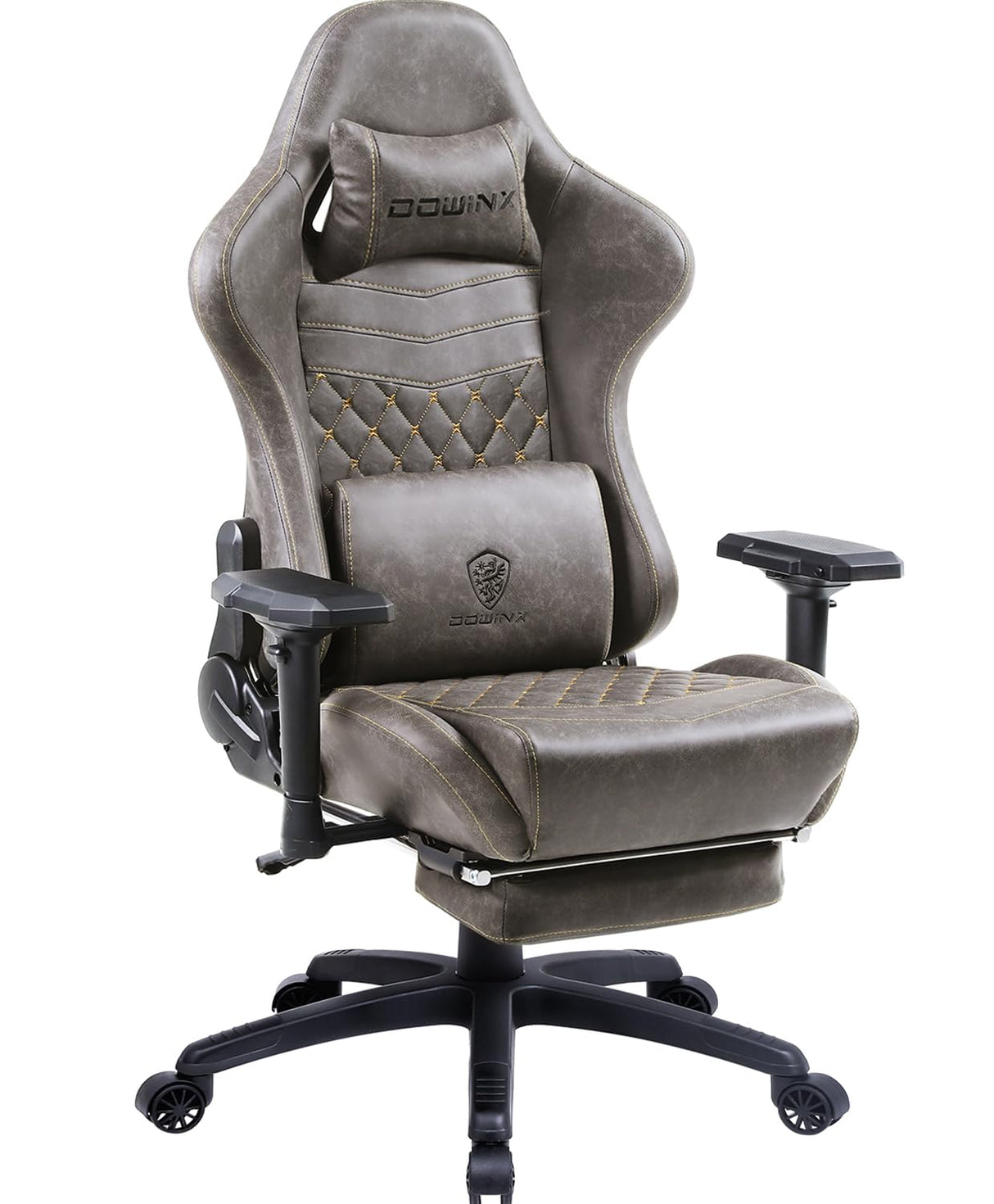 Dowinx Gaming Chair Ergonomic Racing Style Recliner with Massage Lumbar Support,4D armrest Gamer Chair for Computer PU Leather with Retractable Footrest (Brown) Dowinx