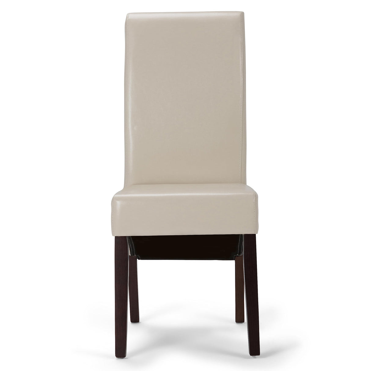 SIMPLIHOME Avalon Deluxe Parson Dining Chair (Set of 2), Satin Cream Faux Leather and SOLID WOOD, Square, Upholstered, For the Dining Room, Transitional Modern SIMPLIHOME