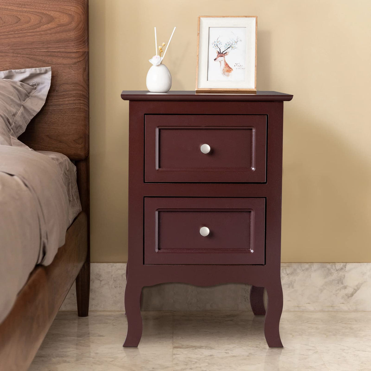 Bonnlo Brown Nightstand Set of 2, Nightstands with 2 Drawers, Bed Side Table/Night Stand, Small Nightstand for Bedroom, Small Spaces, College Dorm, Kids’ Room, Living Room, Wood, 16W x 12D x 24H Bonnlo