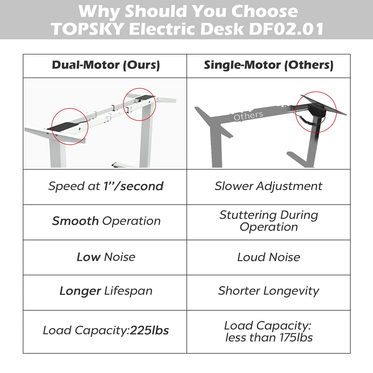 TOPSKY Dual Motor Electric Adjustable Standing Computer Desk for Home and Office (White Frame only) TOPSKY
