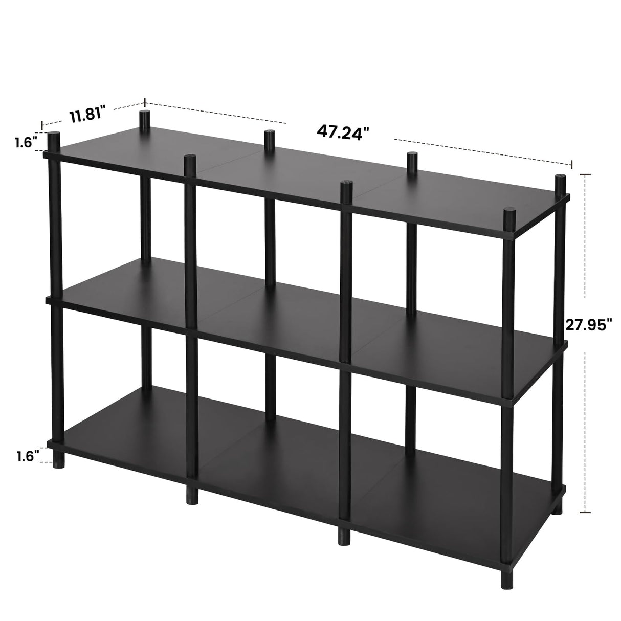 YGYQZ Short Book Shelf - 3 Tier Open Back Long Horizontal Wood Bookcase, 6 Cube Storage Shelf for Office Living Room Bedroom, Modern Black YGYQZ