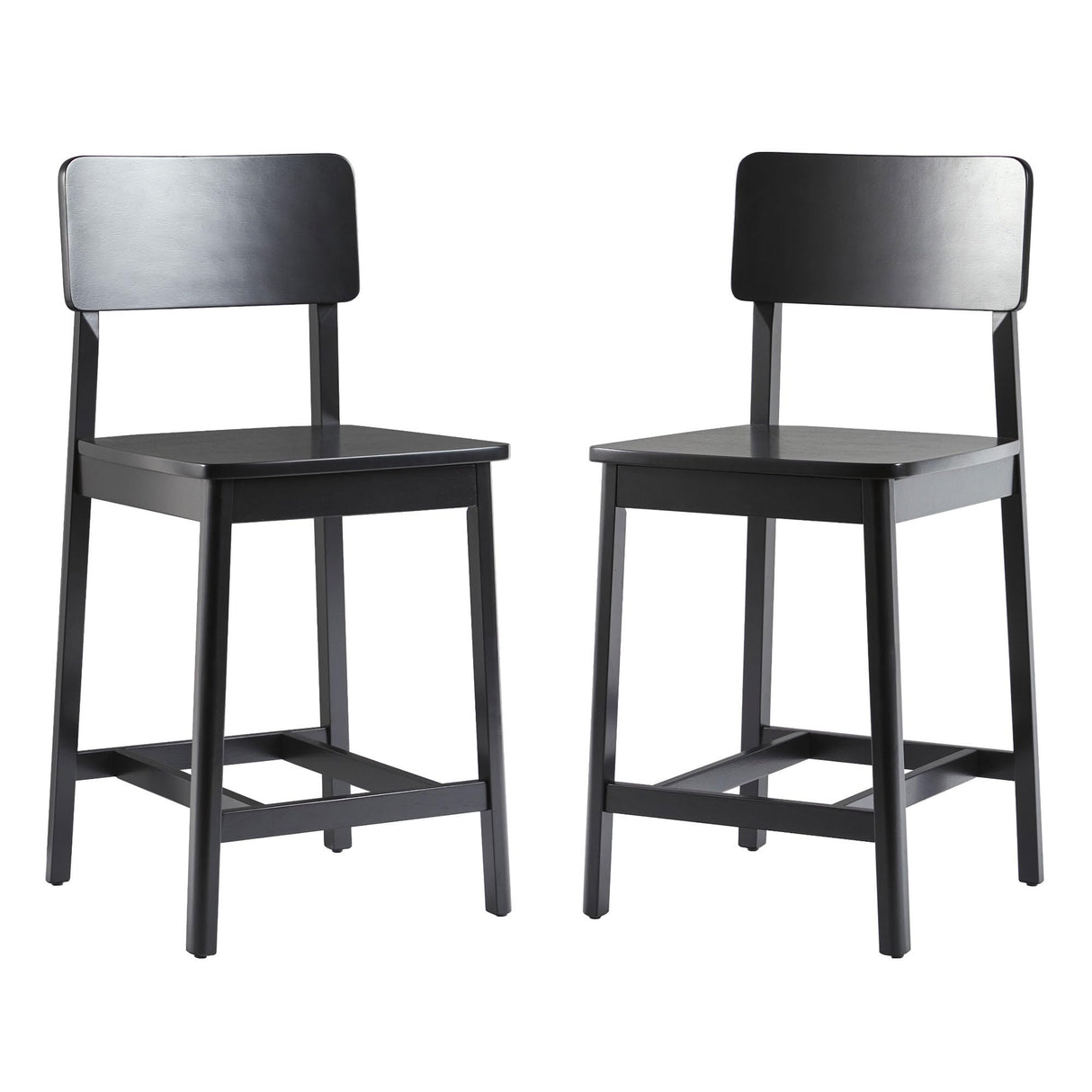 Walker Edison 2-Piece Minimalist Solid Wood Counter Stool, Set of 2, Black Walker Edison