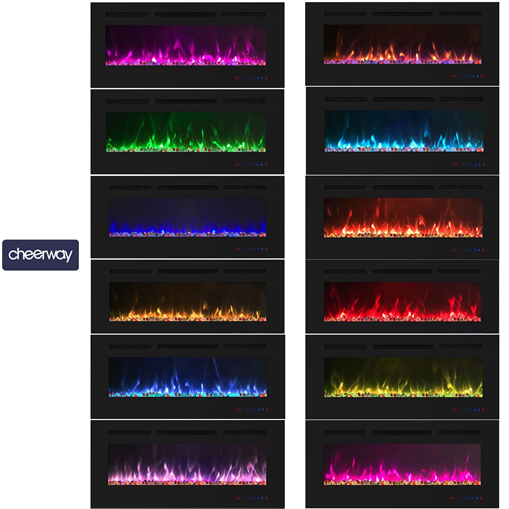 Cheerway 60 inch Electric Fireplace Heater, Wall Mounted & Recessed Electric Fireplace Insert, Ultra-Thin Linear Fireplace w/Thermostat, 13×13 Flame Color, Remote & Touch Control w/Timer, 750W/1500W Cheerway