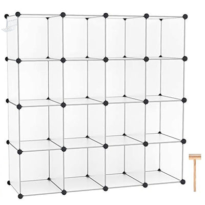 C&AHOME Cube Storage Organizer, 16-Cube Shelves Units, Plastic Storage Cubes, DIY Closet Organizer, Modular Closet Storage Shelves Ideal for Home, 48.4" L × 12.4" W × 48.4" H Transparent SUM3016W