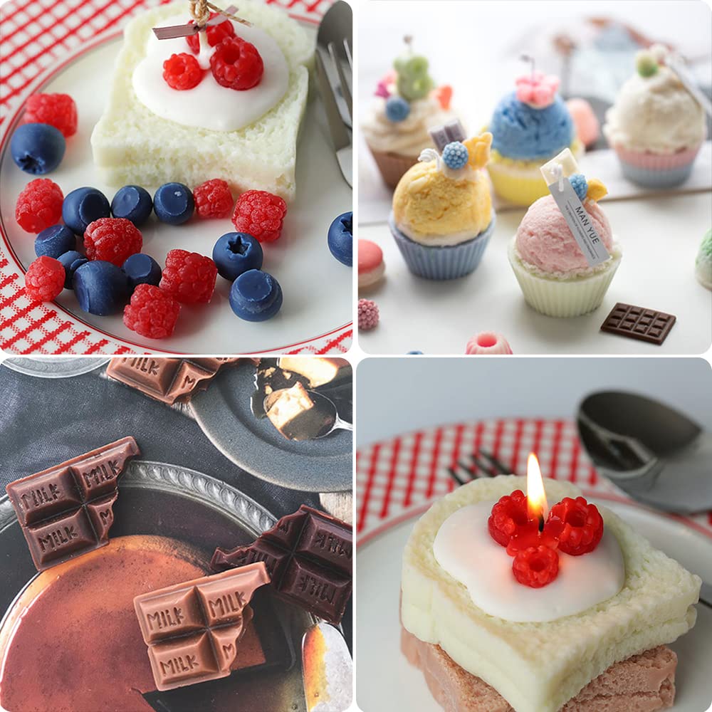 5 Pcs Candle Making Mold, 3D Ice Cream Ball Shape Candle Molds 2 Pcs with Chocolate Shape Molds, 3D Fruit Shape Silicone Fondant Mold for DIY Wax Candle, Soap, Cake Cupcake Topper Decoration FAURAPMNG