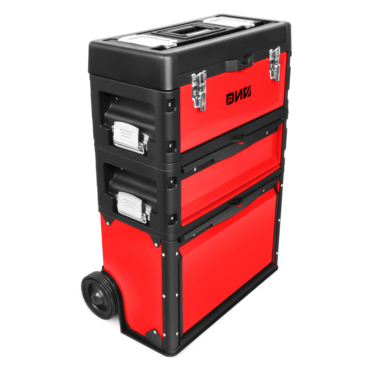 DNA MOTORING TOOLS-00222 19.5" x 28.5" x 12" 3-Tier Stackable Separate Hand Case Tool Boxes Trolley, 3-in-1 Storage Compartments, Red DNA MOTORING