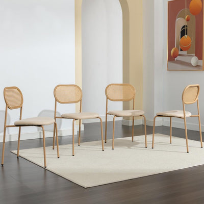 COSVALVE Boho Dining Chairs Set of 4 with Rattan Back, Upholstered Cane Seats, Metal Legs - Perfect for Dinner, Living Room, or Reception Area
