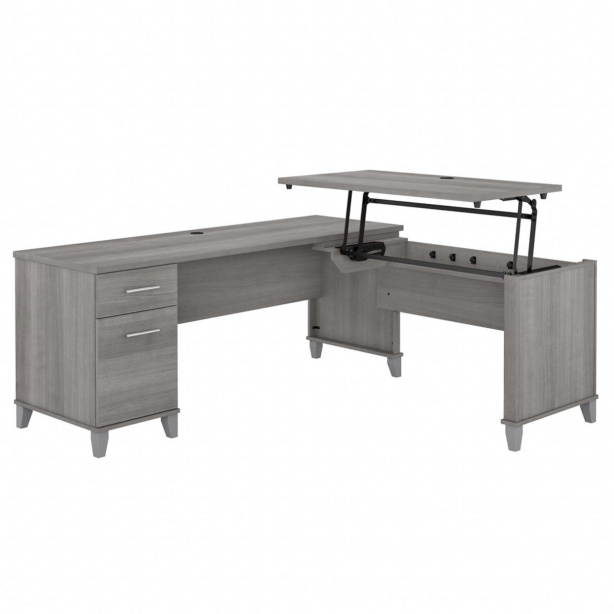 Bush Furniture Somerset 72W 3 Position Sit to Stand L Shaped Desk in Platinum Gray Bush Business Furniture