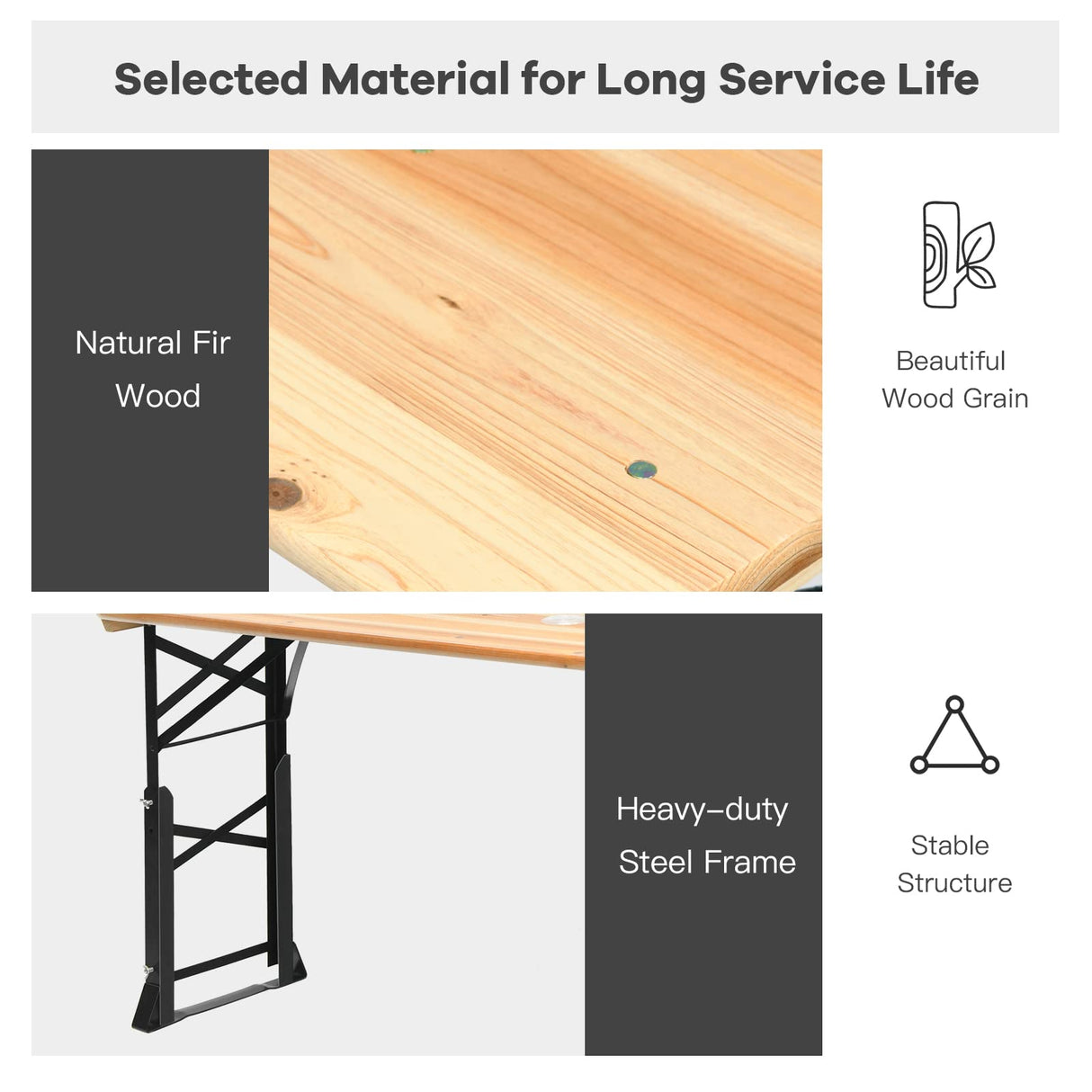 Goplus Folding Picnic Beer Table, Outdoor Camping Table with Umbrella Hole, Adjustable Heights and Wood Top, Portable Picnic Table for Patio Garden Party Backyard, No Assembly Goplus