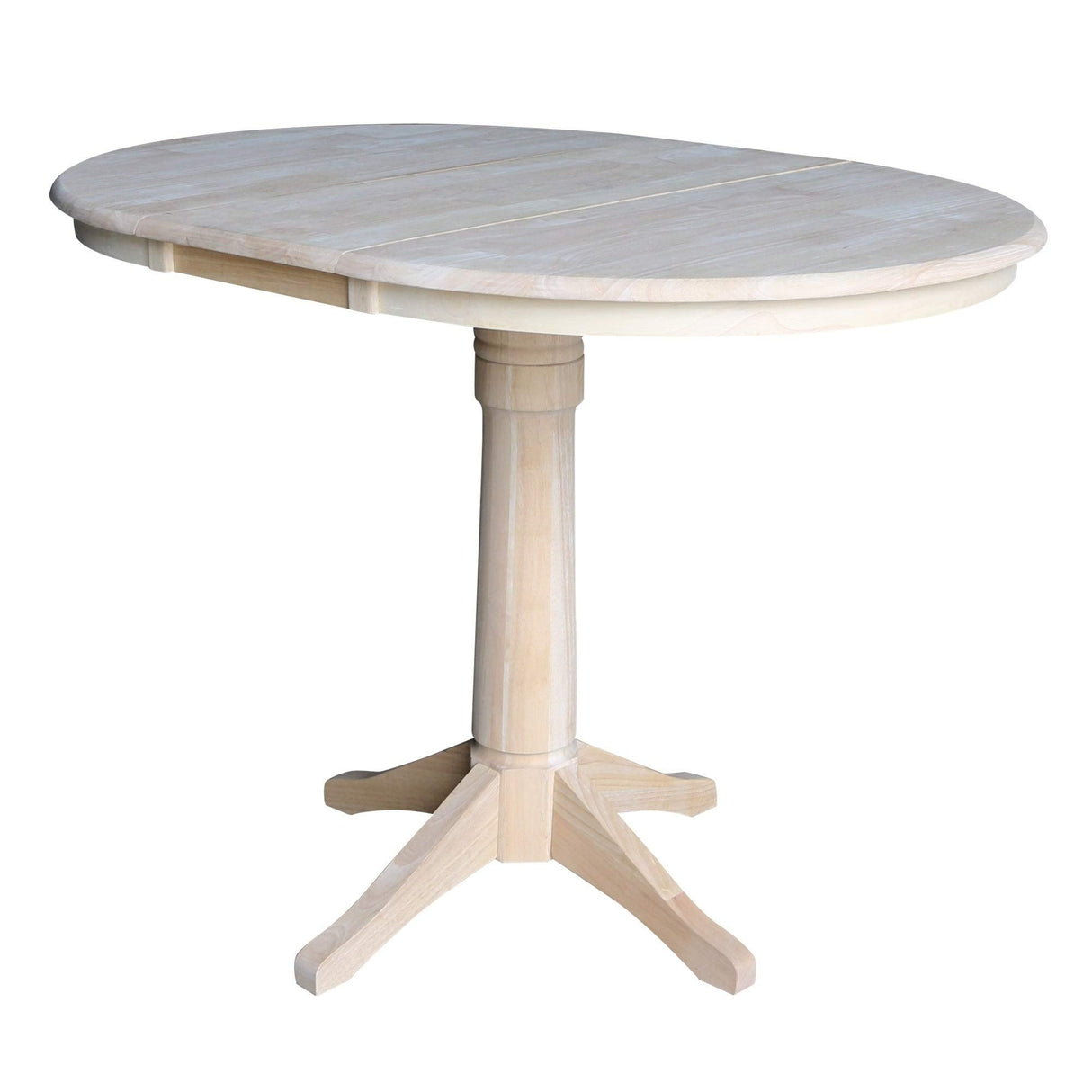 International Concepts 36" Round Top Pedestal Table with 12" Leaf-34.9" H-Dining or Counter Height, Unfinished IC International Concepts