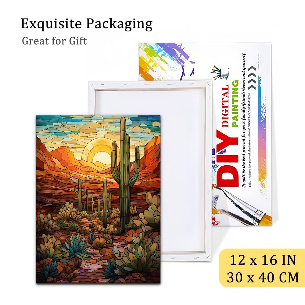Natuyalo Paint by Numbers for Adults with Framed on Canvas, Wilderness Landscape Paint by Numbers Kits for Beginners, Cactus DIY Acrylic Painting Kits with Frame Ideal Gift (12x16 Inch) Natuyalo