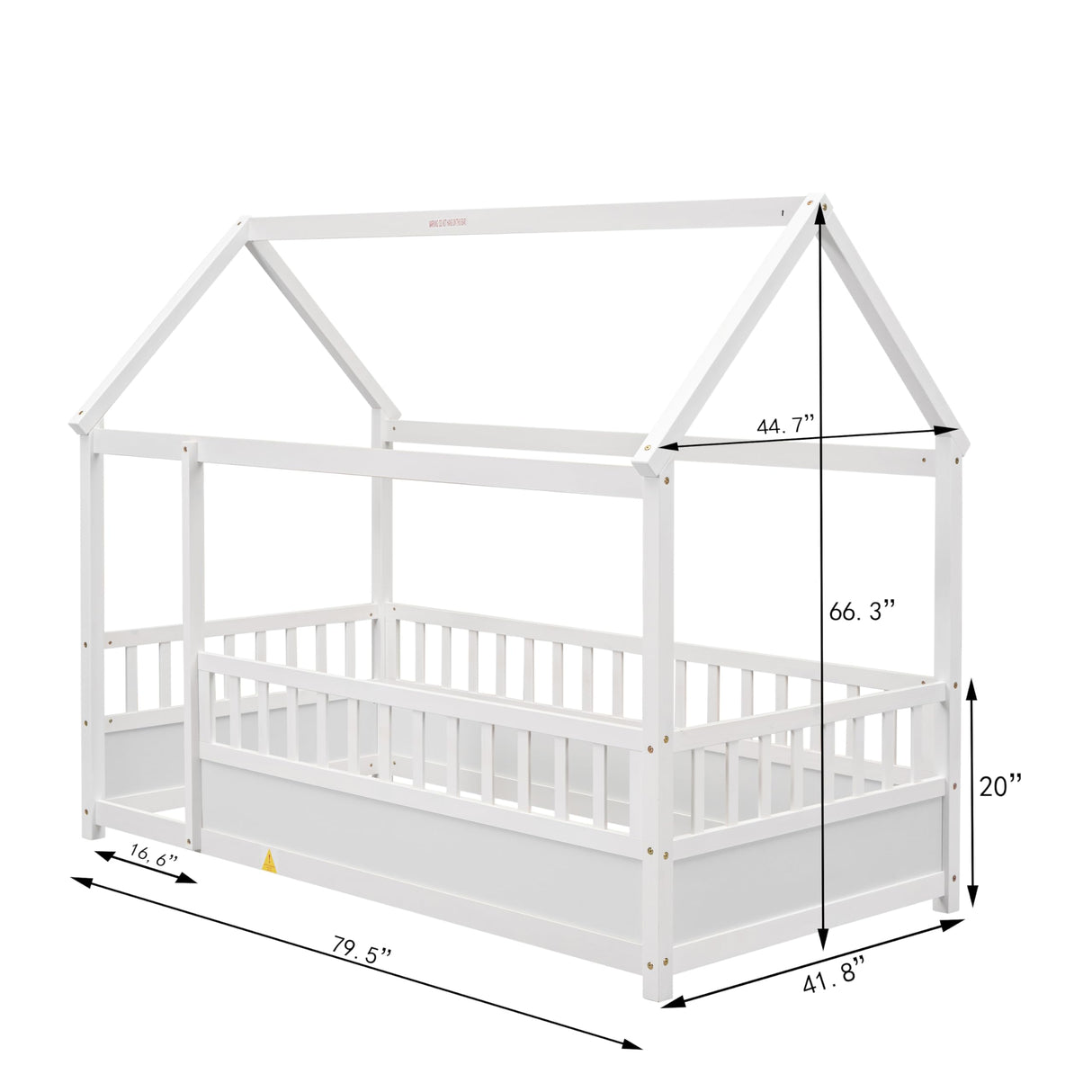 Kids Montessori Bed Twin Size, Twin Floor Bed with High Fence, House Bed for Kids, Girls, Boys, Wood Montessori Floor Bed Without Slats(White Twin) Bellemave