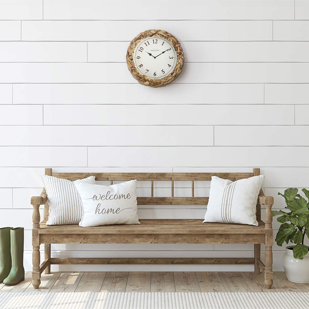 Presentime & Co Farmhouse Series, Rustic Woven Clock, 10.5 inch, Natural Woven Water Hyacinth/Sea Grass. Wall Sculpture, Wall Art and Timepiece for Home Decoration/Decoration/Farmhouse Décor. Presentime
