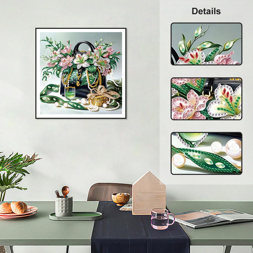 Acudotr Diamond Painting Kits for Adults Handbag, 5D Special Shape Diamond Art Kits for Beginners, Crystal Rhinestones Diamond Painting for Home Wall Decoration, 12×12 Inch Acudotr