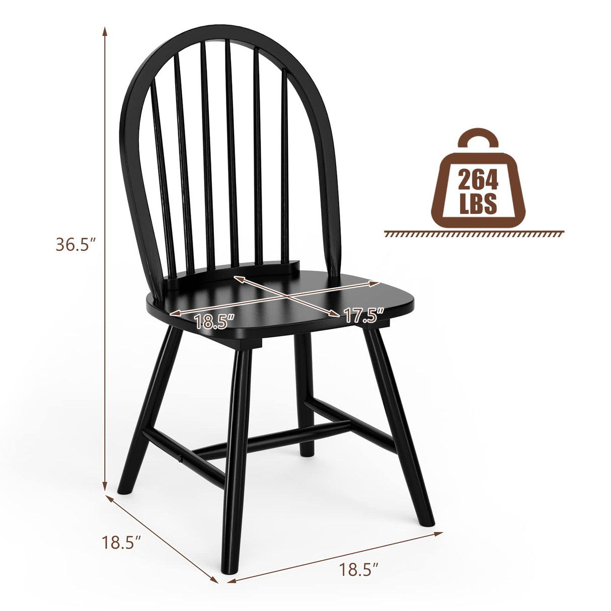 Giantex Wood Dining Chairs Set of 4, Windsor Chairs with Solid Wood Legs, High Spindle Back, H-Shaped Crossbars, Vintage Country Farmhouse Style Wooden Side Chairs, Black Giantex