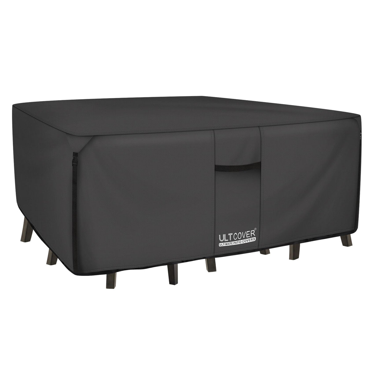 ULTCOVER 600D Tough Canvas Heavy Duty Rectangular Patio Table and Chair Cover - Waterproof Outdoor General Purpose Furniture Covers 111 x 74 inch, Black ULTCOVER