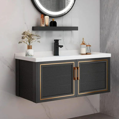 Weibath 28" Black Floating Bathroom Vanity Wall Mounted Bathroom Vanities Cabinet with Sink Combo