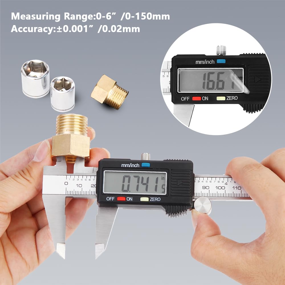 Digital Caliper Measuring Tool, Stainless Steel Vernier Caliper Digital, Micrometer Calipers with Large LCD Screen, Auto-Off Feature, Inch Millimeter Conversion, 6 Inch Caliper Tools for DIY/Household Aurdeayi