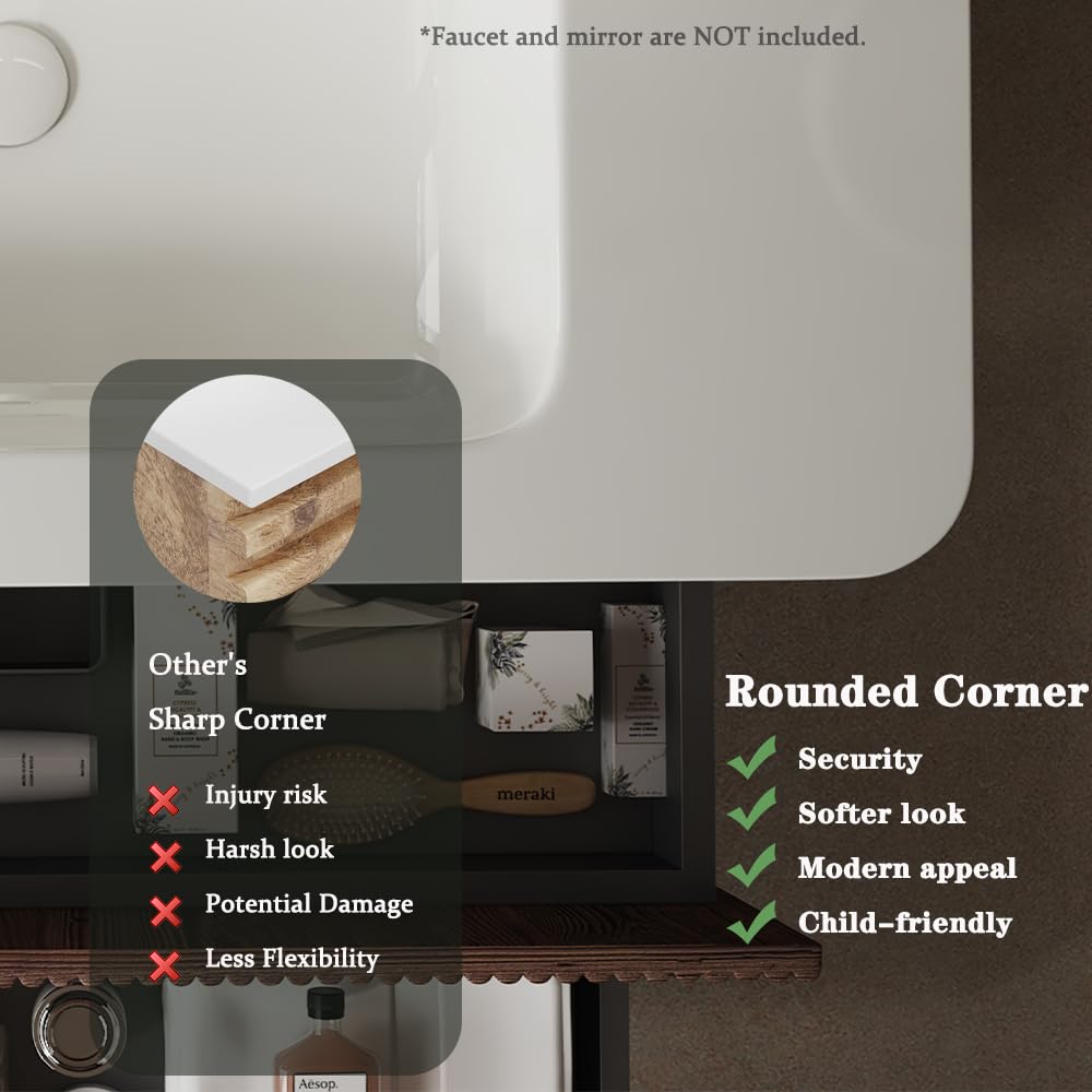 36" Bathroom Vanity with Sink, Modern Floating Vanity with 2 Push Close Soft Close Drawer, Ceramic Basin with Sink Hole Cover and Drain, Oak & Plywood-Bruges, Retro Walnut RAINLUX