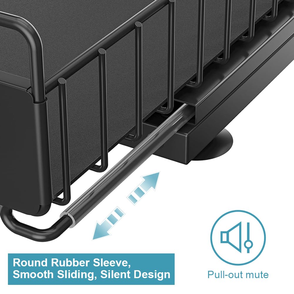 Under Sink Organizer Kitchen, 2 Tier Under Sink Organizers and Storage, Pull out Cabinet Organizer Shelf, Metal Drawer for Kitchen Bathroom Pantry Cabinet Closet Organization Rack, Black, 1 Pack HOMEBOSILY