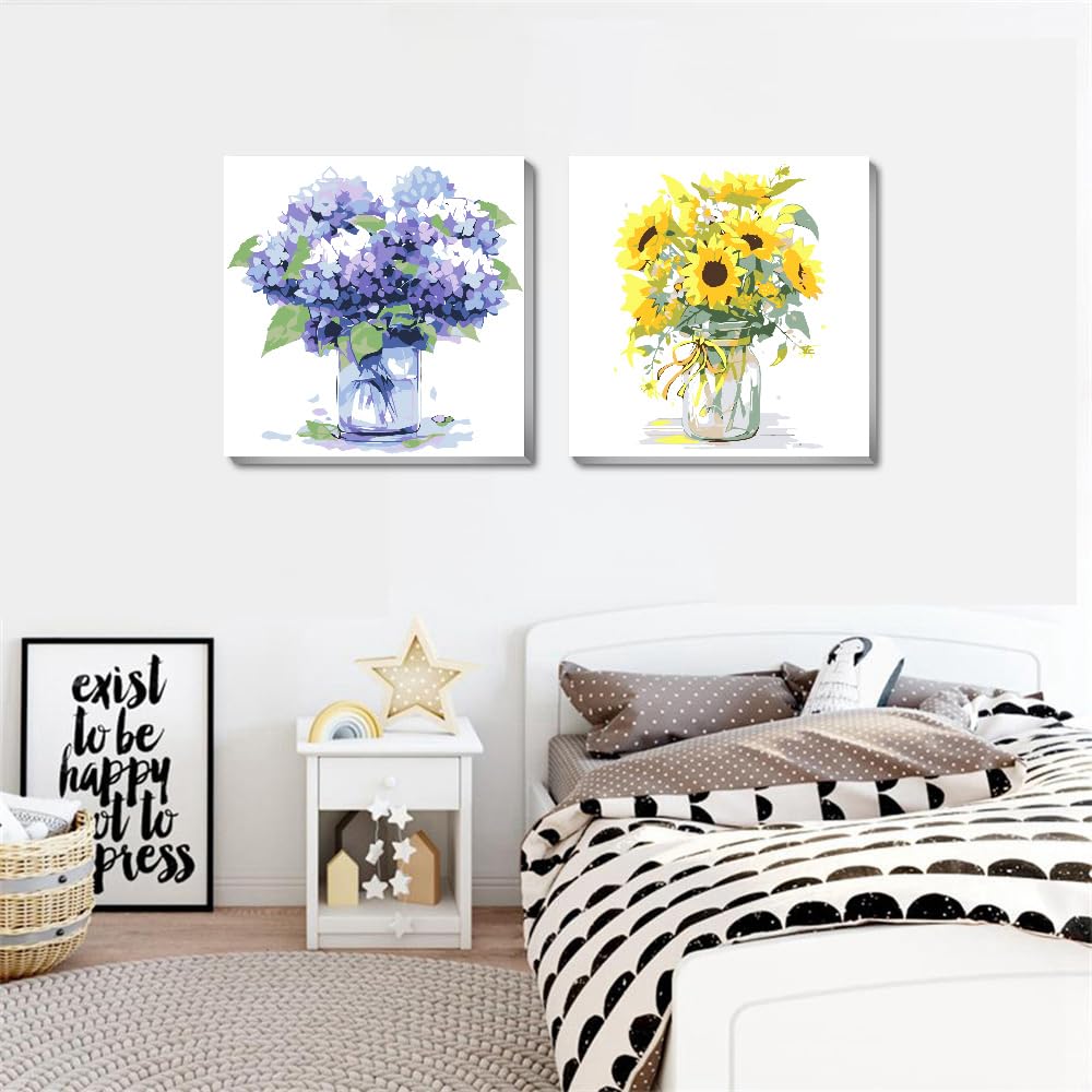 2 Packs Framed Flower Paint by Numbers Kit for Adults, Easy Acrylic Paint by Numbers on Canvas with Paints and Brushes, Small Flowers Arts and Crafts Kits for Home Wall Decor(8 * 8inch) Clendo
