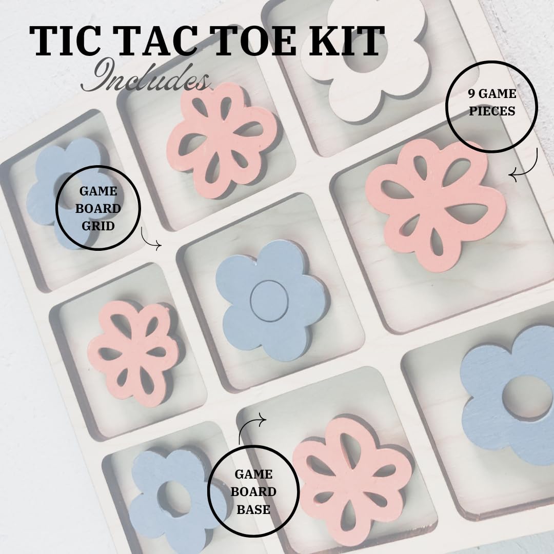Nature Themed Tic Tac Toe Board Game, 5x5 inches Unfinished Wood DIY Painting Craft Kit for Kids with Wooden AVTRBoutique (Flowers) AVTRBoutique
